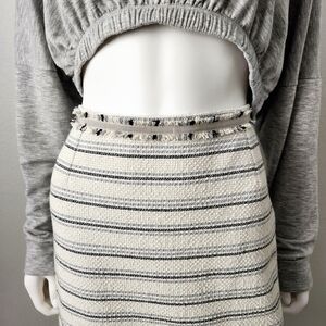 MaxMara Weekend Classic Pencil Skirt W/ Stripes, Ribbon/ Frayed Waist Detail, 4